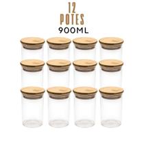 Pote Vidro Borossilicato Hermético Tampa Bambu Mantimento Tempero Empilhável Cozinha 900 ML Pote Vidro Borossilicato Hermético Tampa Bambu Mantimento Tempero Empilhável Cozinha 900 ML
