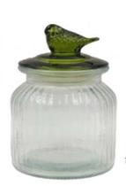Pote Vidro Canelado Passaro Verde Transparente 600ml