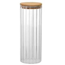 Pote Vidro Canelado Tampa Bambu P/ Mantimento Hermético 1,5L Pote Vidro Canelado Tampa Bambu P/ Mantimento Hermético 1,5L