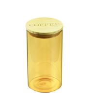 Pote Vidro Coffee Clear Âmbar Tampa Madeira 10X18,5Cm Urban