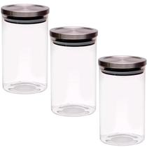 Pote Vidro Hermético 1l Redondo Tampa Inox Kit 3 Un