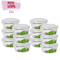 Pote Vidro Hermético 4 Travas Redondo 620ml Marmita 12 Unidades
