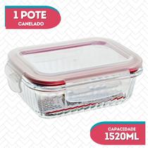 Pote Vidro Hermético Canelado Marmita Fit Microondas 1520ml