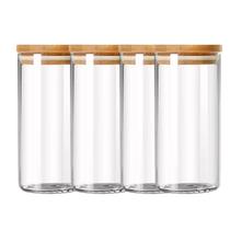 Pote Vidro Hermético Conjunto Tampa Bambu 4 Peças Redondo Pote Vidro Hermético Conjunto Tampa Bambu 4 Peças Redondo