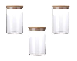 Pote Vidro Hermético Kit 3 Unidades Alimento Tampa De Bambu Pote Vidro Hermético Kit 3 Unidades Alimento Tampa De Bambu