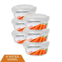 Pote Vidro Hermético Mantimentos Tampa 4 Travas 400ml 6 unid