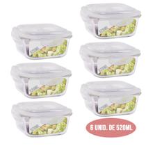 Pote Vidro Hermético Marmita Fit Jogo com 6 Unidades 520ml