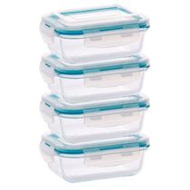 Pote Vidro Hermético Marmita Tampa Plástico 640ml Conjunto com 4