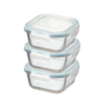 Pote Vidro Hermético Quadrado Tampa Conjunto 3 Peças 310ml