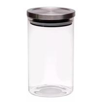 Pote Vidro Hermético Redondo Transparente Tampa Inox 1l