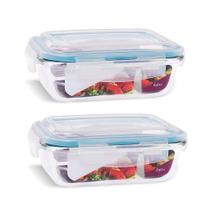 Pote Vidro Hermético Retangular com Divisória 4 Travas 640ml