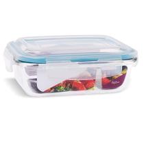 Pote Vidro Hermético Retangular com Divisória Trava Mais 640ml - Quality House