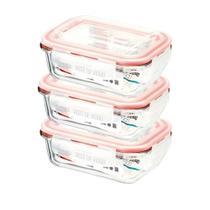 Pote Vidro Hermético Retangular Tampa Conjunto 3 Peça 1050ml