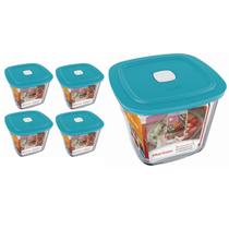 Pote Vidro Quadrado Alto Facilita Com Tampa 1L Marinex 4Un