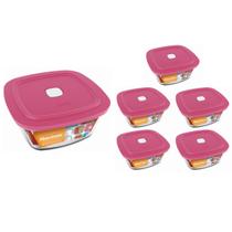 Pote Vidro Quadrado Facilita C/ Tampa 500ml Marinex 5Un