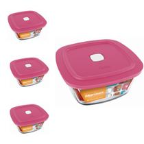 Pote Vidro Quadrado Facilita Marmita 300ML Marinex 3Un