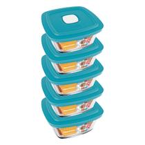 Pote Vidro Quadrado Facilita Marmita 300ML Marinex 5 unidades