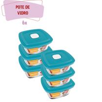 Pote Vidro Quadrado Facilita Marmita 300ML Marinex 6 Unidade