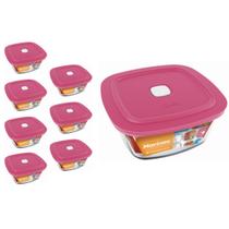 Pote Vidro Quadrado Facilita Marmita 300ML Marinex 7Un