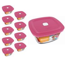 Pote Vidro Quadrado Facilita Marmita 300ML Marinex 9Un