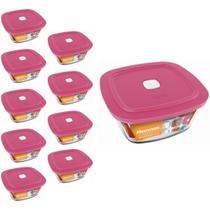 Pote Vidro Quadrado Facilita Marmita 500ML Marinex 9Un