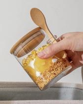 Pote Vidro Redondo 250ml Com Tampa Bambu E Colher