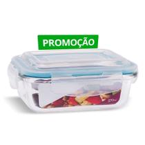 Pote Vidro Retangular Marmita Hermética Tampa Plástico 370ml