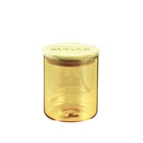 Pote Vidro Sugar Clear Âmbar Tampa Madeira 10X12,2 Urban