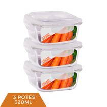 Pote Vidro Tampa Hermética Quadrado 320ml Papinha 3 Unidades - QUALITY HOUSE