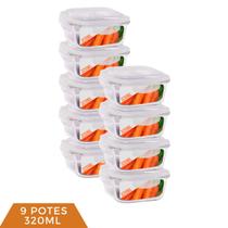 Pote Vidro Tampa Hermética Quadrado 320ml Papinha 9 Unidades - QUALITY HOUSE