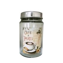 Pote Vidro Vintage Café à Paris Tampa Plástica Prateada 1L