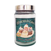 Pote Vidro Vintage Délicieux Cakes Tampa Plástica Prateada 1L