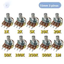 Potenciômetro Linear De 15mm 3 Pinos 10 Peças WH148 B1K B2K B5K B10K B20K B50K B100K B250K B500K B1M