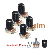 Potenciômetro Linear De 15mm 5 Conjuntos 3 Pinos 1K-1M Com Tampa De Botão De Liga De Alumínio Preta