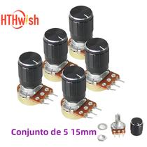 Potenciômetro Linear De 15mm 5 Conjuntos 3 Pinos 1K-1M Com Tampa De Botão Em Liga De Alumínio Preta Potenciômetro Linear De 15mm 5 Conjuntos 3 Pinos 1K-1M Com Tampa De Botão Em Liga De Alumínio Preta