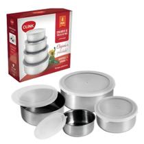 Potes Conjunto Kit 4 Tigelas Aço Inox Bowl Com Tampas Potes Conjunto Kit 4 Tigelas Aço Inox Bowl Com Tampas