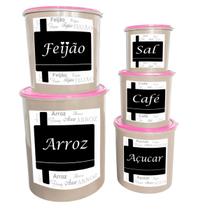 Potes de Mantimentos 5 Peças Redondo Decorado Organização na Cozinha
