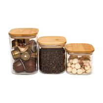 Potes de Mantimentos Quad 600/800/1100ml C/Tampa Bambu - 3pç Oikos