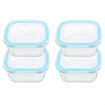 Potes de vidro 04 peças quadrado 800ml azul bela kasa