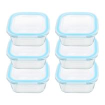 Potes de vidro 06 peças quadrado 320ml azul bela kasa