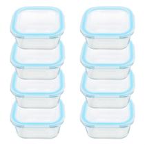 Potes de vidro 08 peças quadrado 800ml azul bela kasa