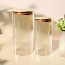 Potes De Vidro Ambar Tampa Hermetica De Madeira 1300 E 950ml Potes De Vidro Ambar Tampa Hermetica De Madeira 1300 E 950ml