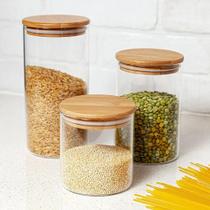 Potes de Vidro Borossilicatto 1,2L c/ Tampa de Bambu