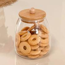 Potes de vidro com tampa de bambu para a cozinha Bolinha Transparente 1Litro Porta Mantimentos Porta Temperos Pote Hermético