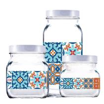 Potes de Vidro Decorado Style Mosaic Tampa Plast Branco 3Pcs - Ruvolo