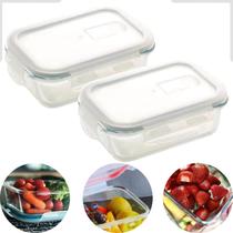 Potes de Vidro Hermético Porta Marmita Retangular Geladeira Freezer Microondas Mantimentos 640 ml QT:2 Potes de Vidro Hermético Porta Marmita Retangular Geladeira Freezer Microondas Mantimentos 640 ml QT:2