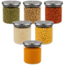 Potes De Vidro Hermetico Tempero Tampa Inox 150ml Kit Com 6