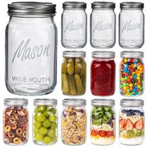 Potes de Vidro Mason WELLIFE Boca Larga 32oz Pacote com 12 Potes de Vidro Mason WELLIFE Boca Larga 32oz Pacote com 12