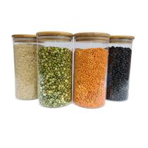 Potes de Vidro P/ Mantimentos 1100ml C/ Tampa Bambu - 4 Pçs Oikos Potes de Vidro P/ Mantimentos 1100ml C/ Tampa Bambu - 4 Pçs Oikos