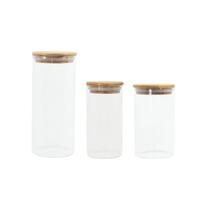 Potes de Vidro P/ Mantimentos C/ Tampa Bambu Oikos - 3 Pçs